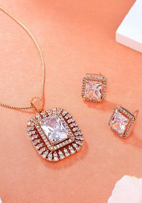 Rose Gold Cz Gold Plated Necklace Set
