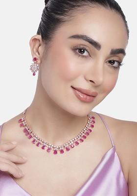 Multi Cz Gold Plated Necklace Set
