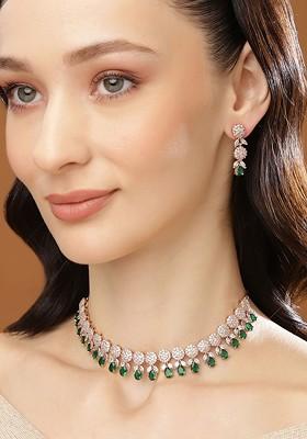 Rose Gold Cz Gold Plated Necklace Set