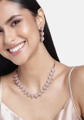 Silver Studded Rhodium Plated Necklace Set