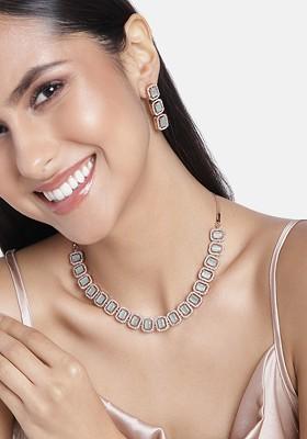 Rose Gold Studded Gold Plated Necklace Set