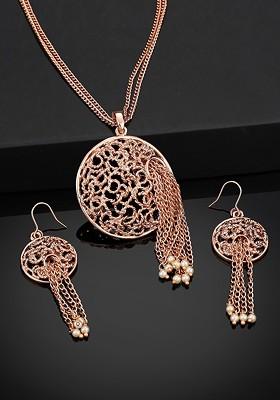 Rose Gold Solid Gold Plated Necklace Set