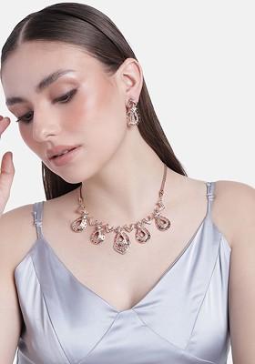 Rose Gold Crystals Gold Plated Necklace Set