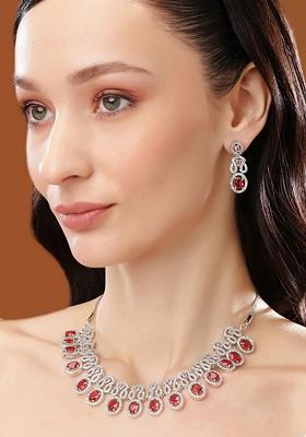 Silver Studded Rhodium Plated Necklace Set