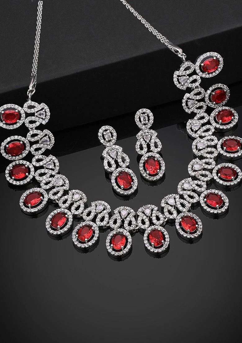 Silver Studded Rhodium Plated Necklace Set