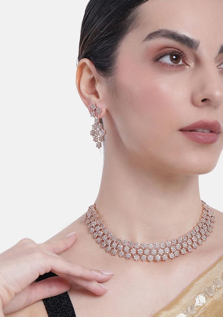Rose Gold Cz Gold Plated Necklace Set