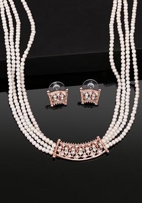 Rose Gold Studded Gold Plated Necklace Set