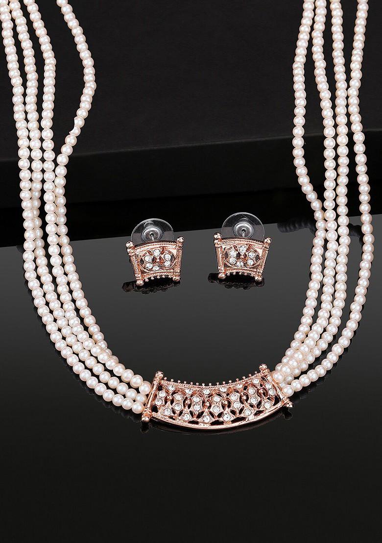 Rose Gold Studded Gold Plated Necklace Set