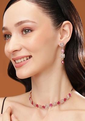 Rose Gold Cz Gold Plated Necklace Set