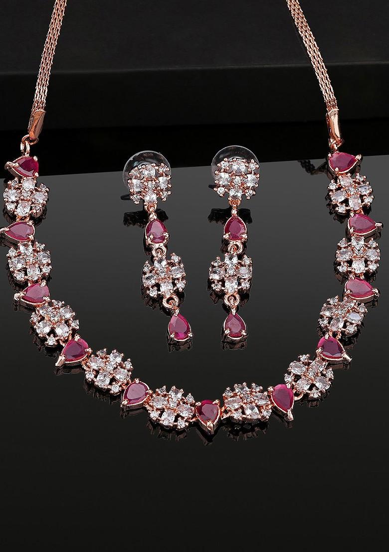 Rose Gold Cz Gold Plated Necklace Set