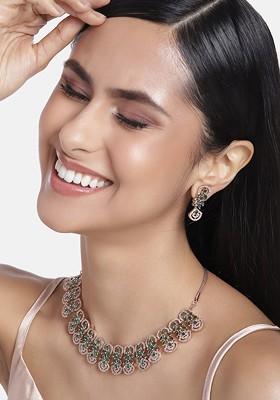 Rose Gold Cz Gold Plated Necklace Set