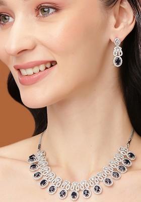 Silver Studded Rhodium Plated Necklace Set