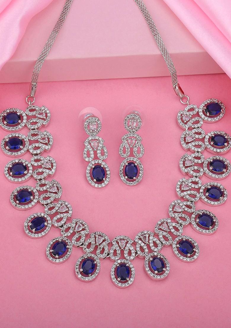 Silver Studded Rhodium Plated Necklace Set