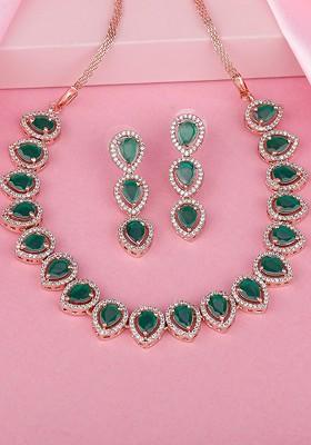 Rose Gold Cz Gold Plated Necklace Set