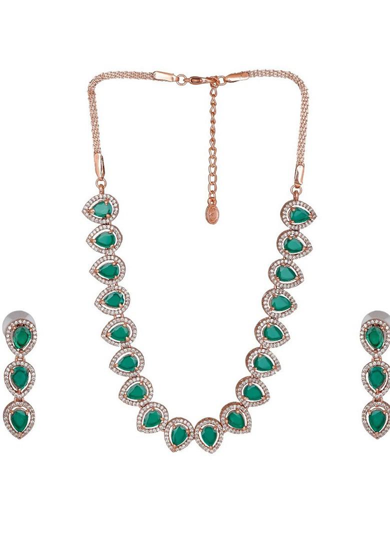 Rose Gold Cz Gold Plated Necklace Set