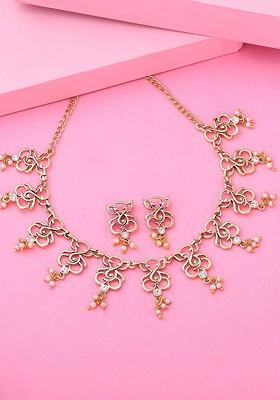White Crystals Gold Plated Necklace Set