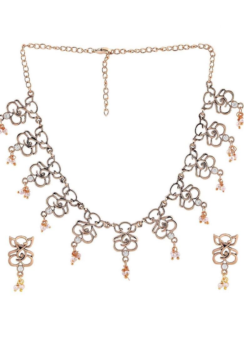 White Crystals Gold Plated Necklace Set