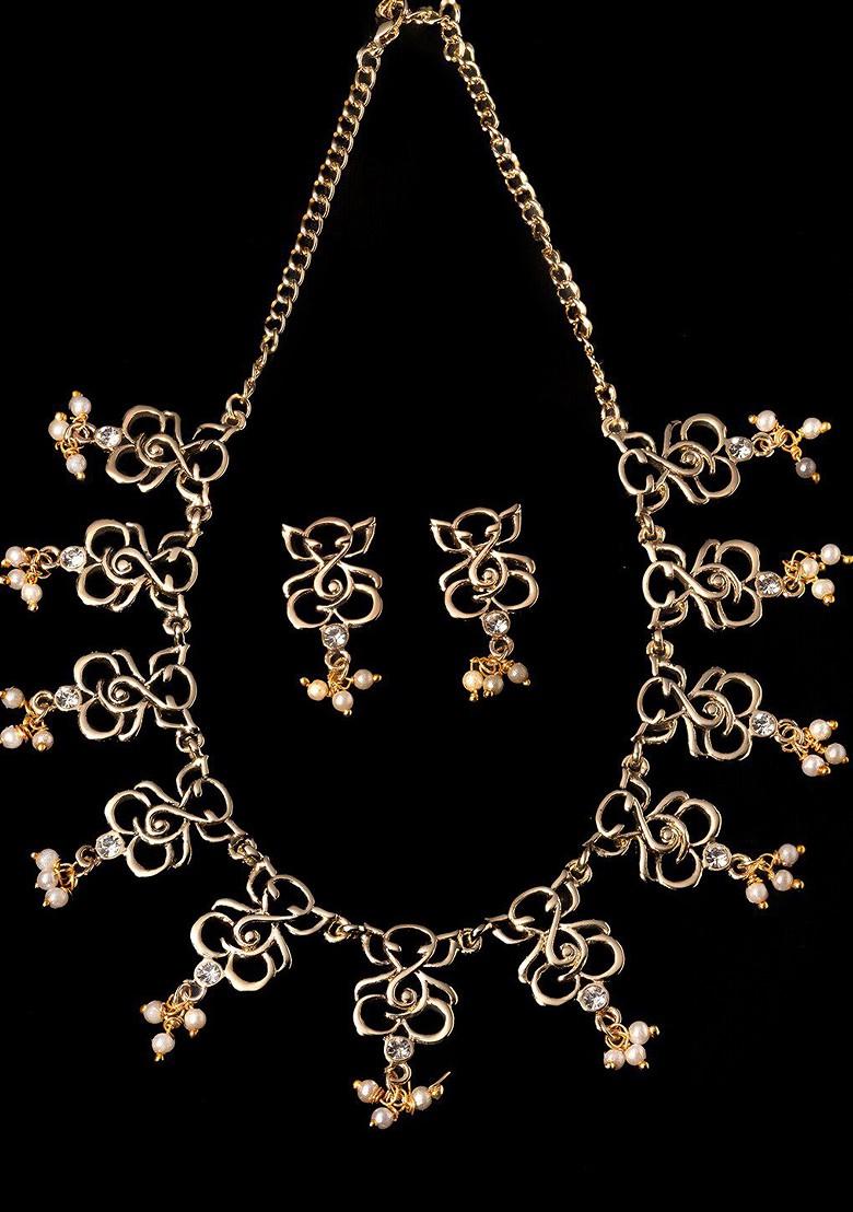 White Crystals Gold Plated Necklace Set