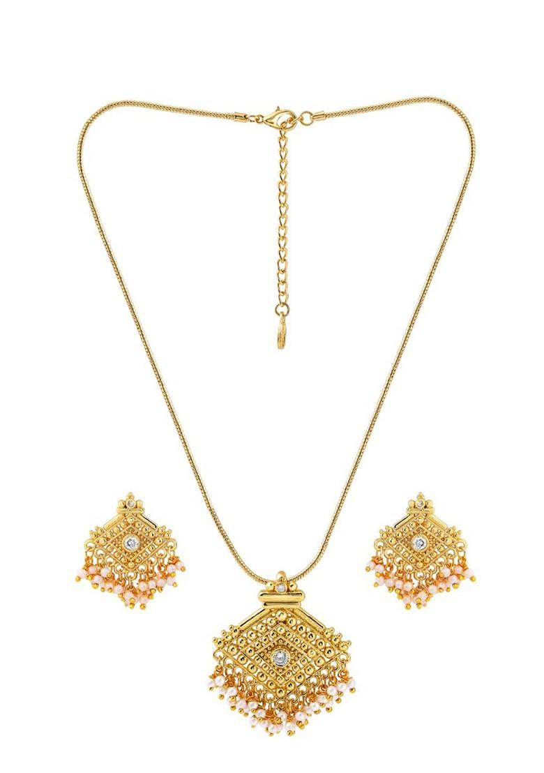 White Studded Gold Plated Necklace Set