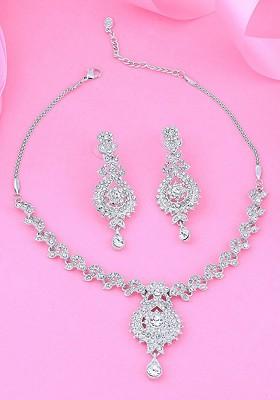 Silver Studded Rhodium Plated Necklace Set
