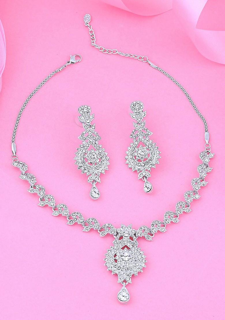 Silver Studded Rhodium Plated Necklace Set