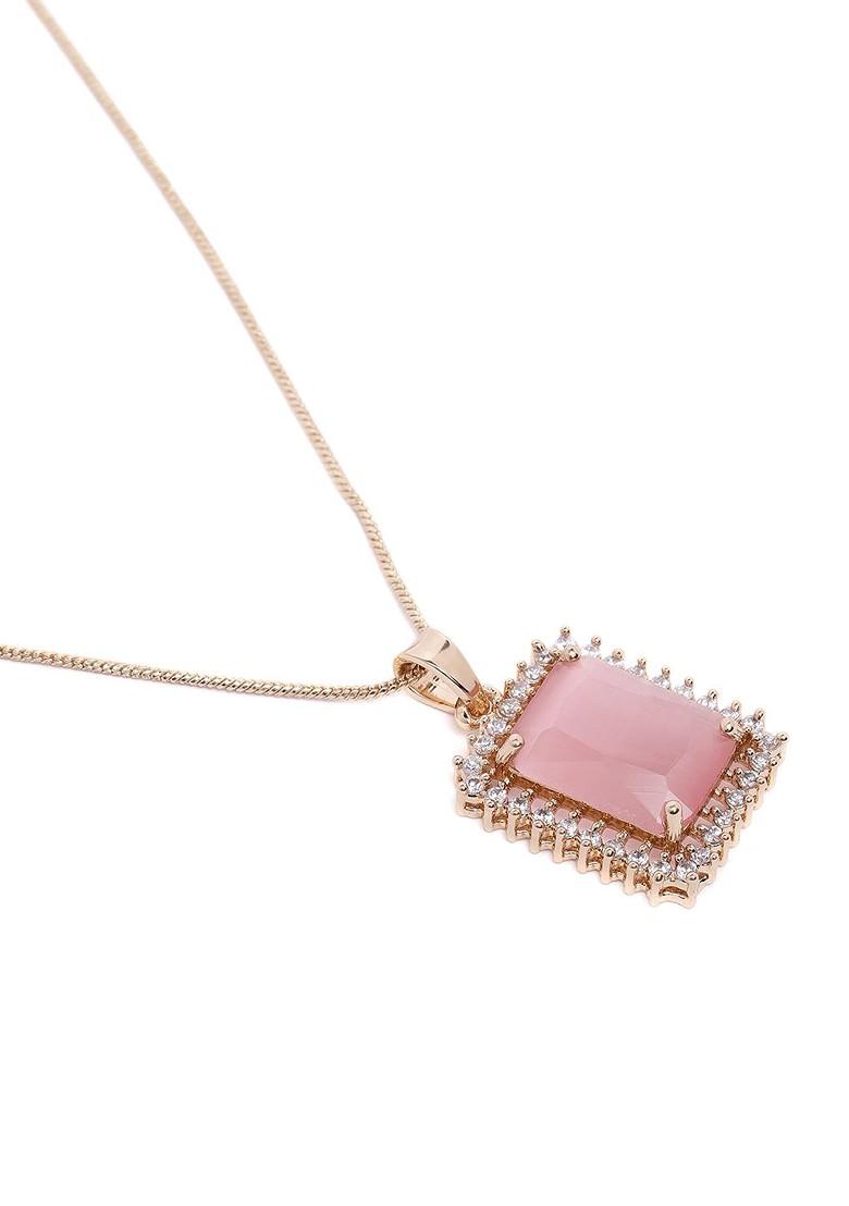 Pink Solid Gold Plated Necklace Set