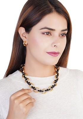 Black Solid Gold Plated Necklace Set