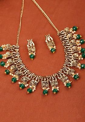 Green Solid Gold Plated Necklace Set