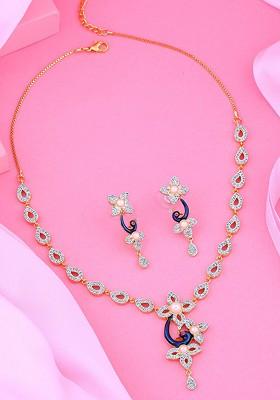 Blue Cz Gold Plated Necklace Set