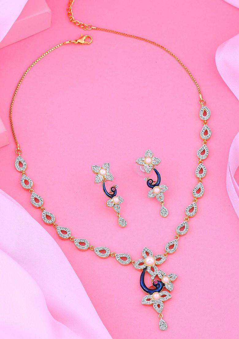 Blue Cz Gold Plated Necklace Set