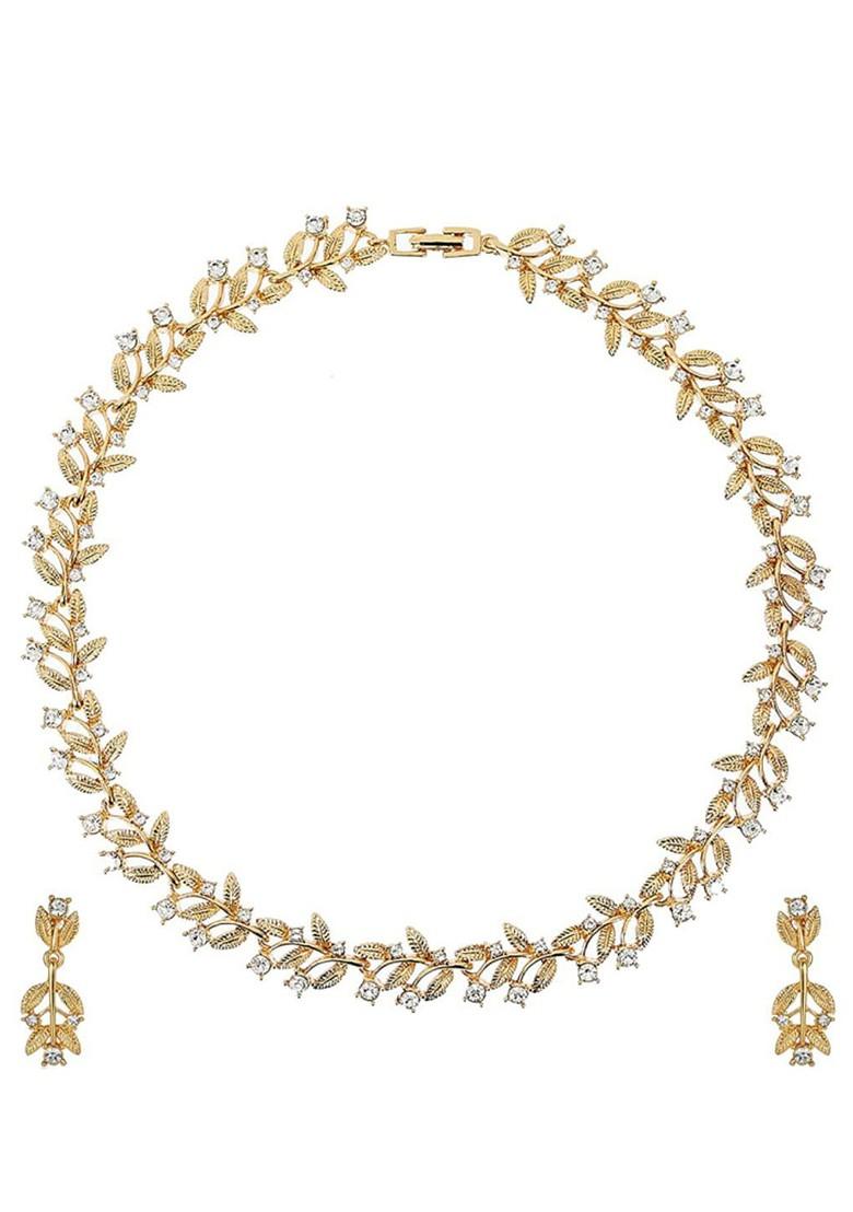 White Crystals Gold Plated Necklace Set