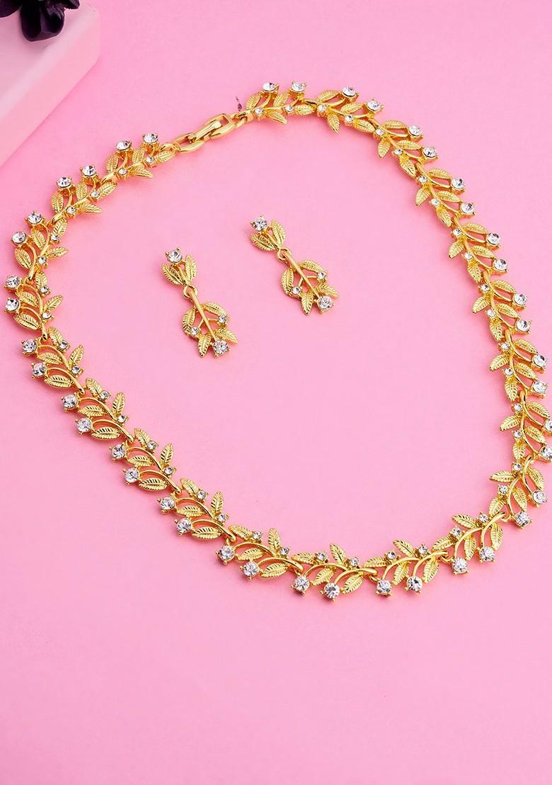 White Crystals Gold Plated Necklace Set