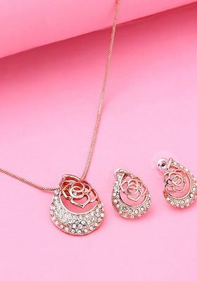 Rose Gold Crystals Gold Plated Necklace Set