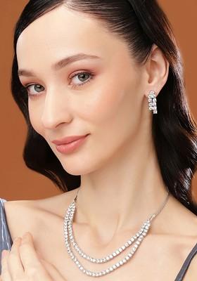 Silver Studded Rhodium Plated Necklace Set