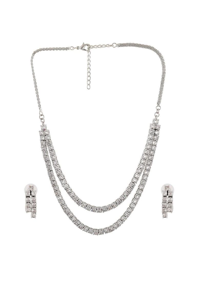 Silver Studded Rhodium Plated Necklace Set