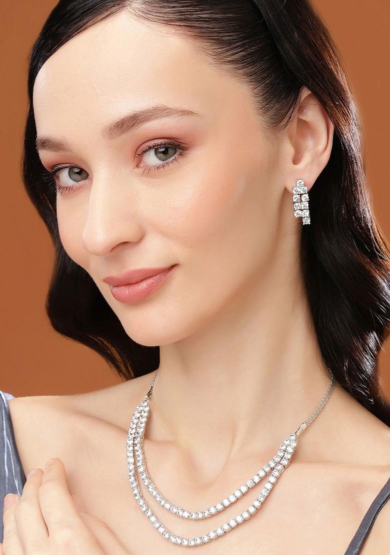 Silver Studded Rhodium Plated Necklace Set