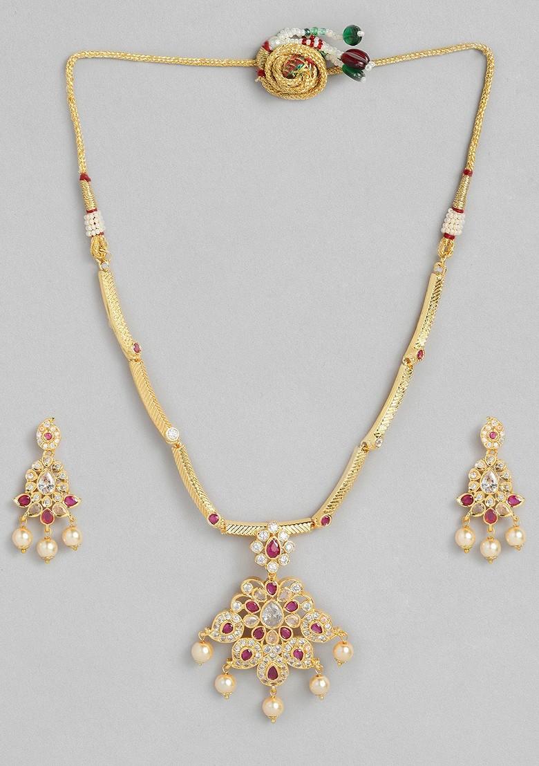 Pink Studded Gold Plated Necklace Set