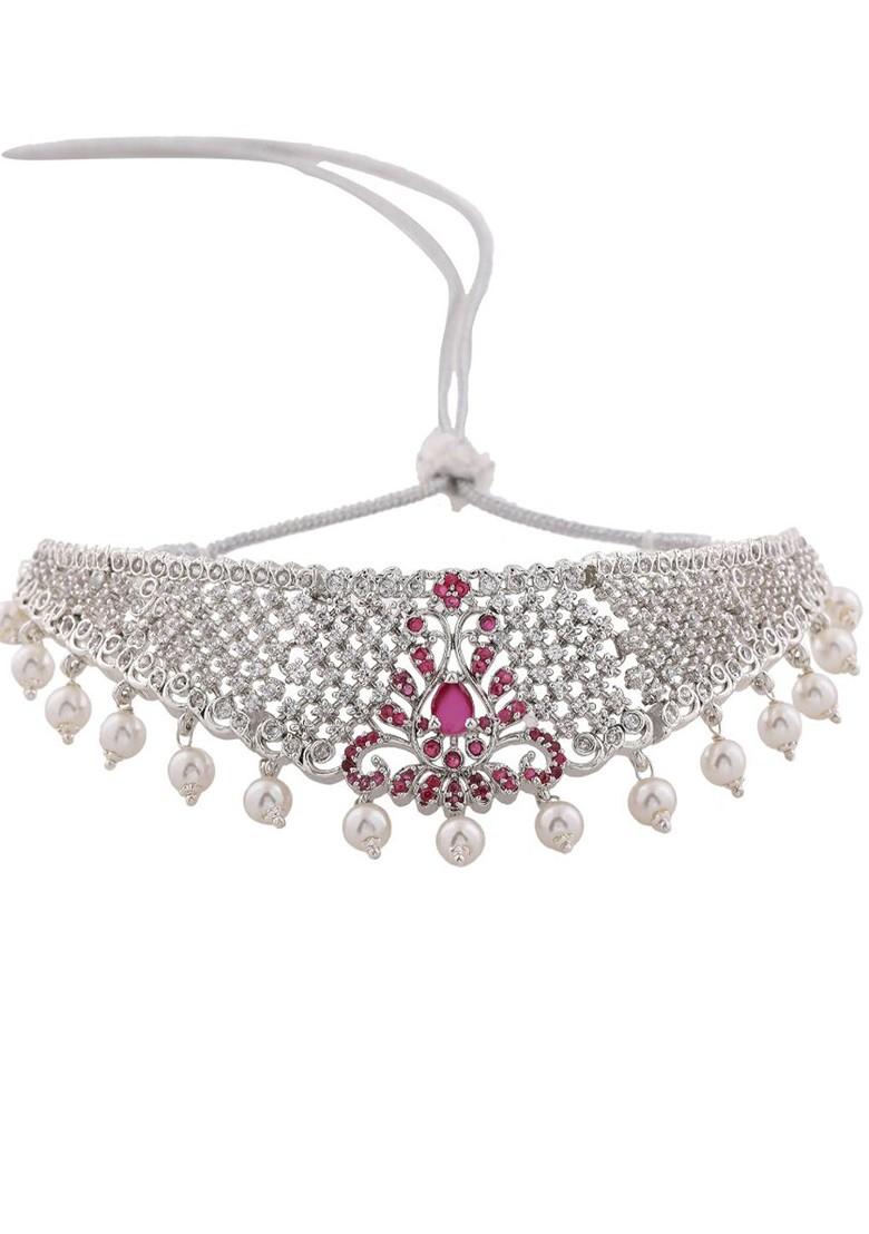 Silver Studded Rhodium Plated Necklace Set