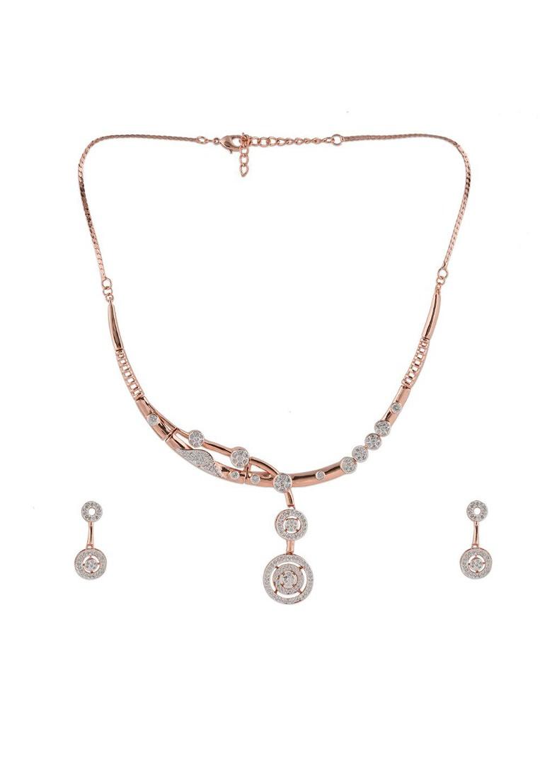 Rose Gold Cz Gold Plated Necklace Set
