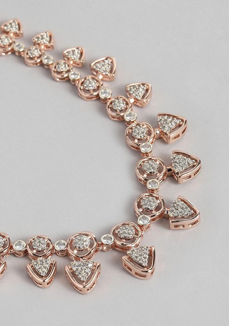 Rose Gold Cz Gold Plated Necklace Set