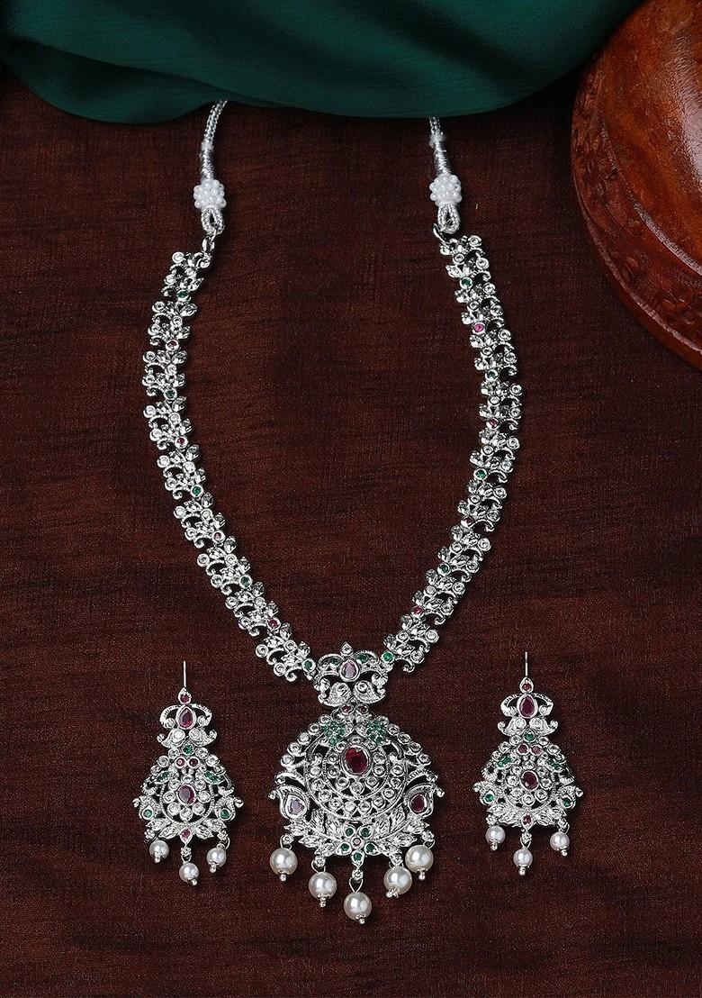 Silver Studded Rhodium Plated Necklace Set