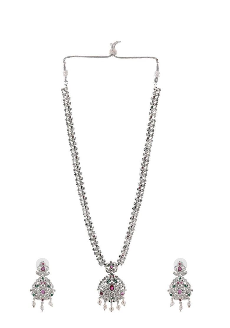Silver Studded Rhodium Plated Necklace Set