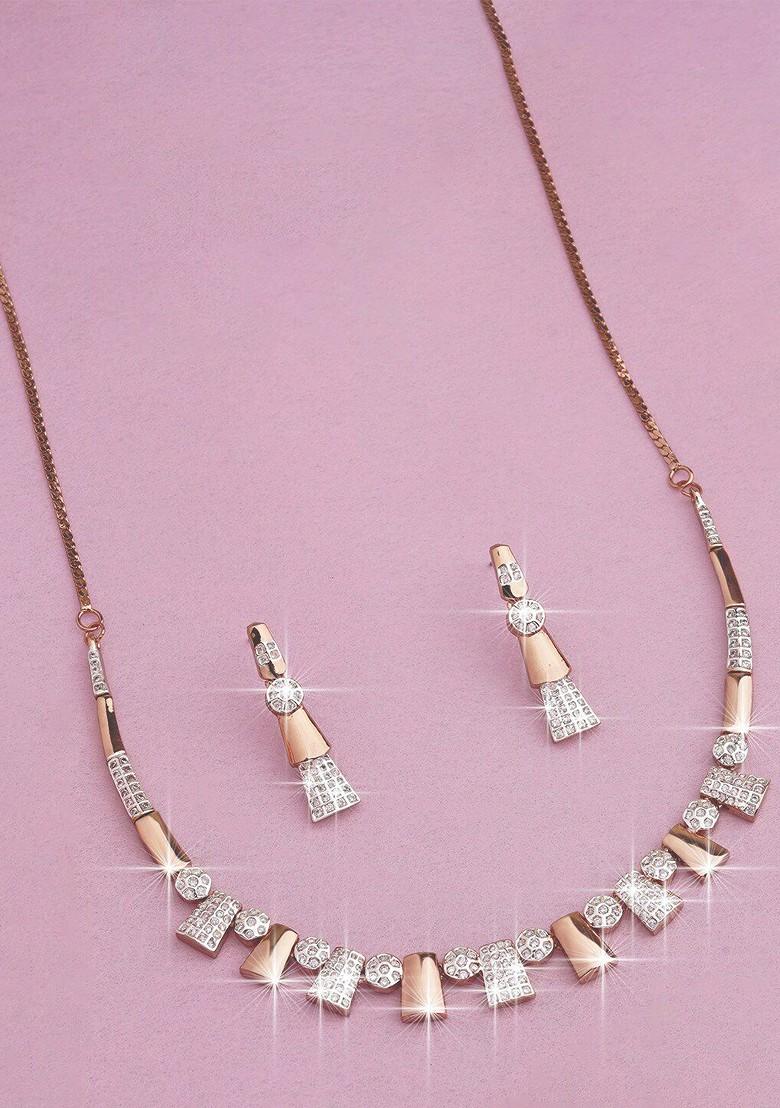 Rose Gold Studded Gold Plated Necklace Set