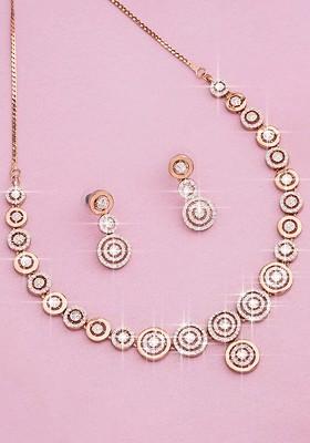 Rose Gold Cz Gold Plated Necklace Set