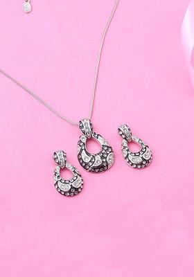 Silver Studded Rhodium Plated Necklace Set