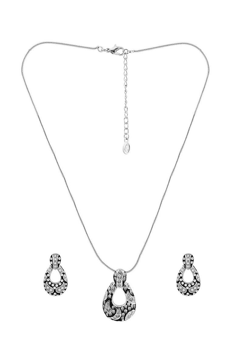 Silver Studded Rhodium Plated Necklace Set