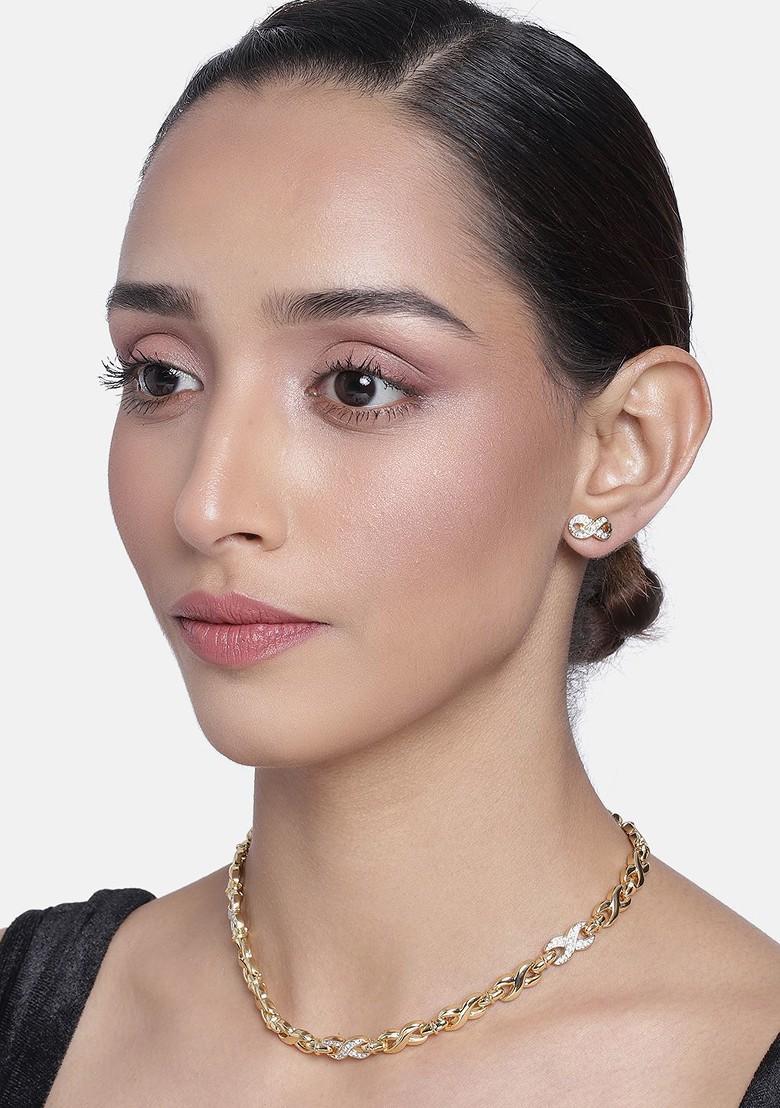 White Crystals Gold Plated Necklace Set