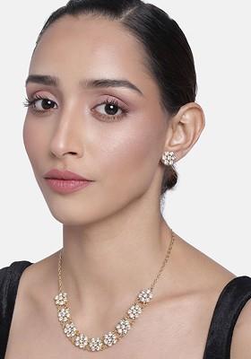White Crystals Gold Plated Necklace Set