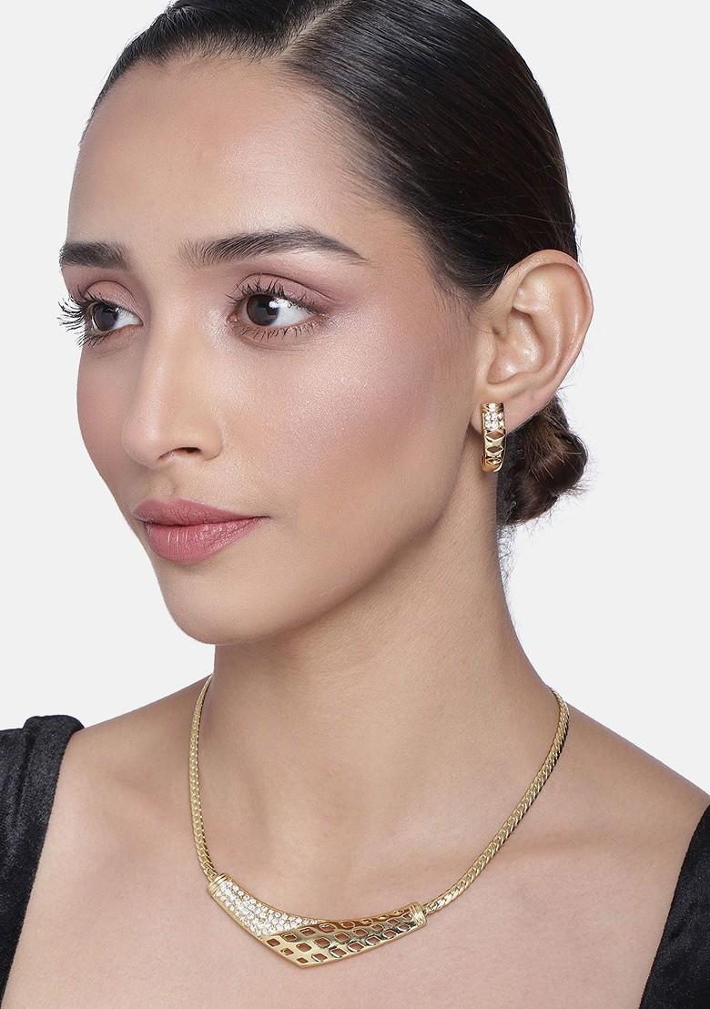Gold Crystals Gold Plated Necklace Set