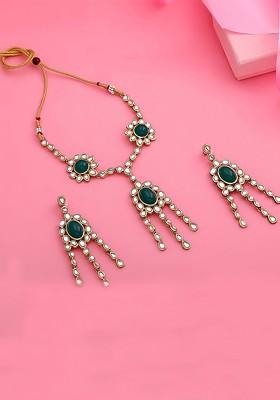 Green Solid Gold Plated Necklace Set